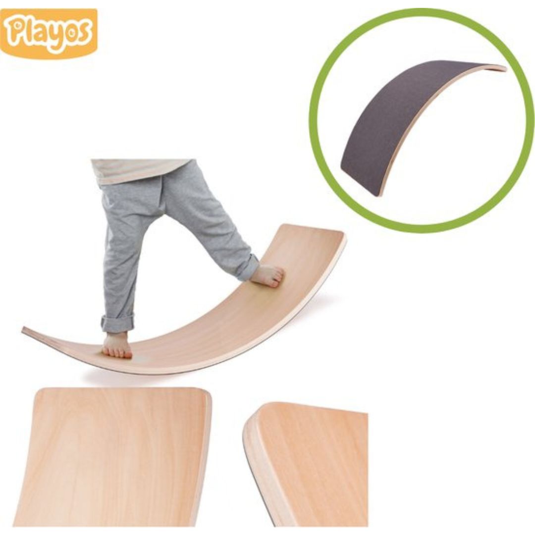 COSTWAY Balancierplank van hout, wiebelplank tot 220 kg belastbaar, gebogen board voor kinderen en volwassenen