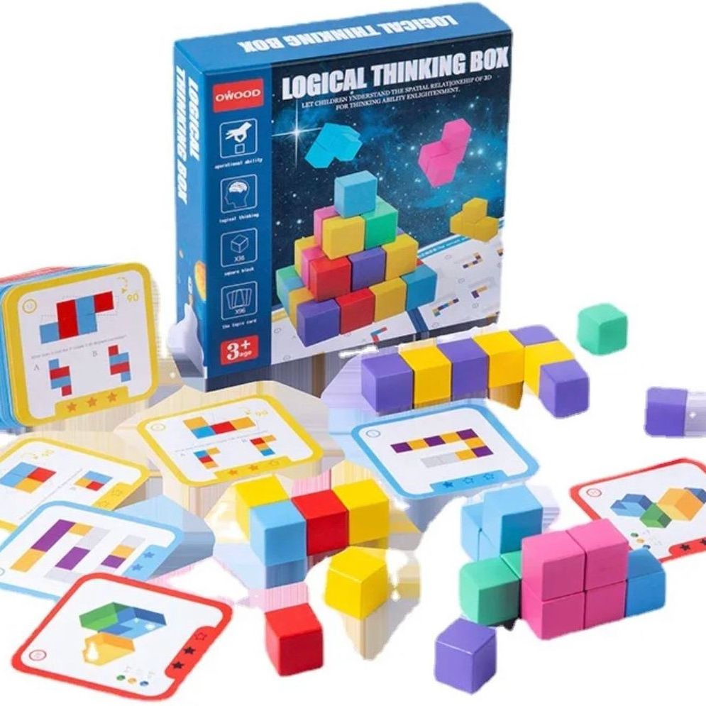 3D Houten Bouwblokjes with colorful blocks and double-sided cards to enhance spatial insight and logical thinking for kids.
