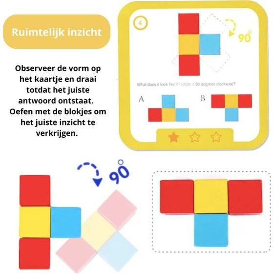 3D Houten Bouwblokjes with colorful blocks and cards to enhance spatial insight and logical reasoning for kids.